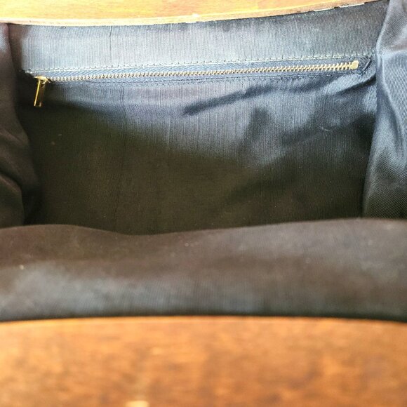 Vintage Floral Tapestry Handbag With Wooden Handle & Brass Clasp Closure - Picture 15 of 16